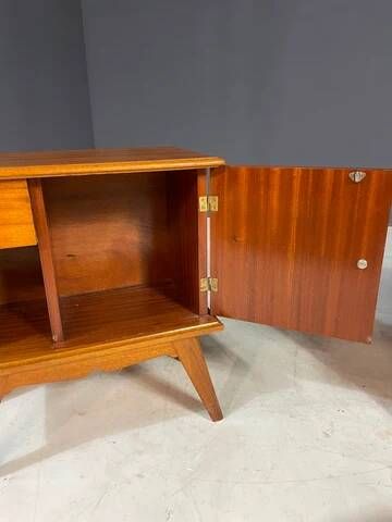 Pair of vintage mid-century modern wooden bedside tables / nightstands