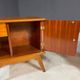 Pair of vintage mid-century modern wooden bedside tables / nightstands