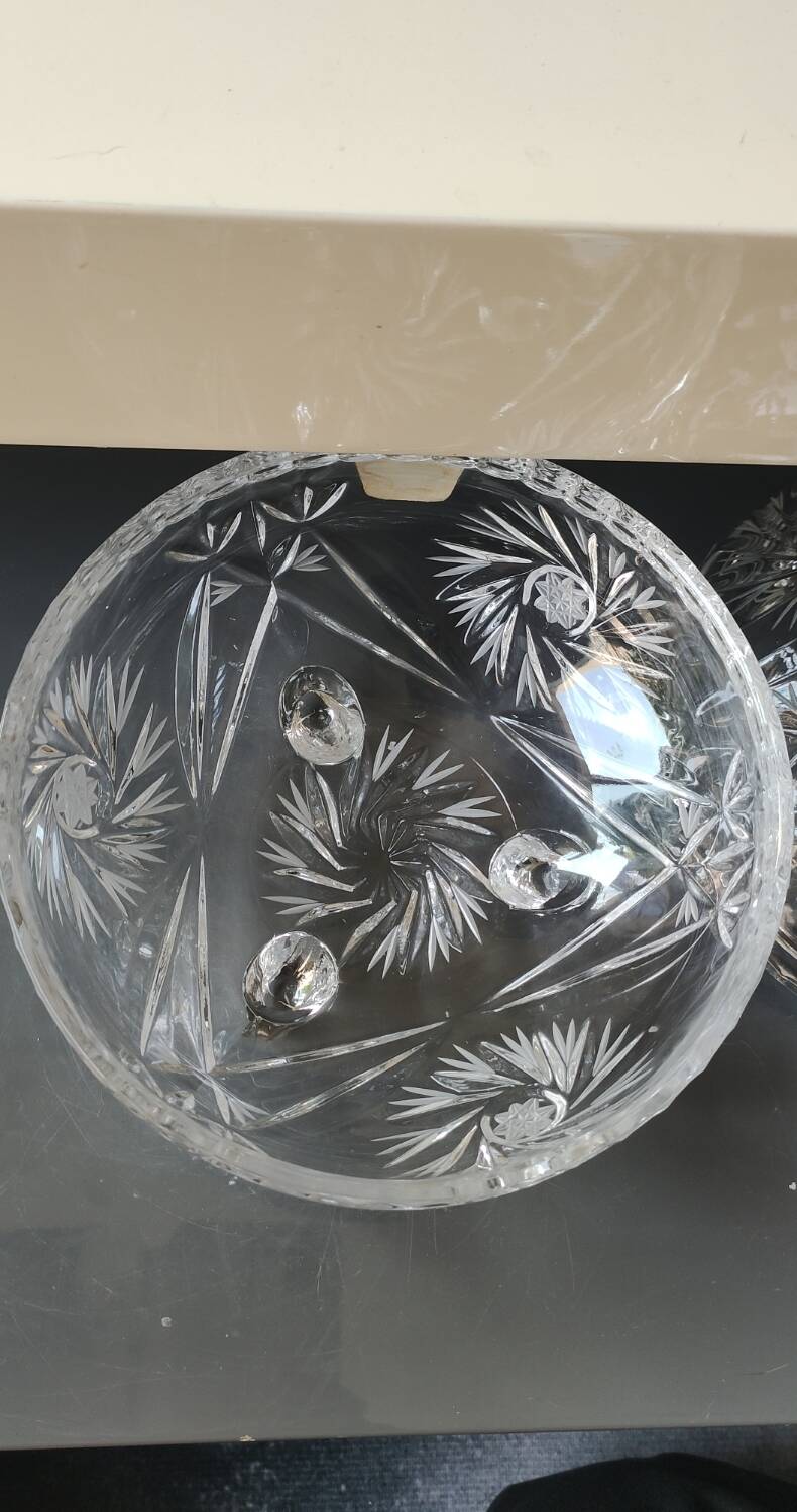 Bohemian cut crystal candy dish. Sophisticated star motifs.