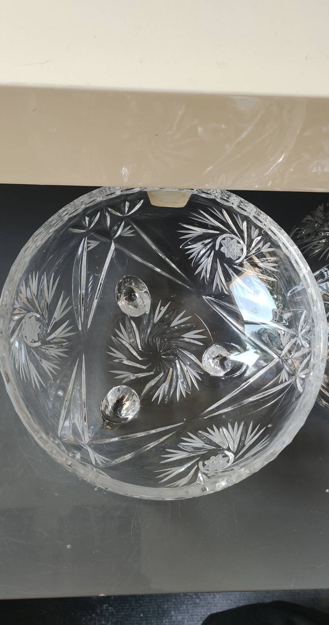Bohemian cut crystal candy dish. Sophisticated star motifs.