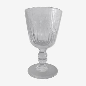 Ancien verre à pied  XIXème verre soufflé gravé fleurs