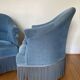 Pair of blue velvet toad armchairs from the 60s