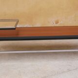 Modernist coffee table vintage wood, metal and glass