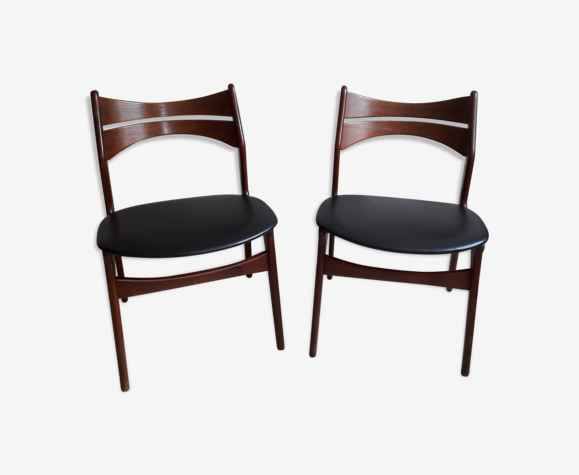 2 chaises danoises en teck massif, modèle 310, design Erik Buch