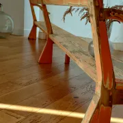 Large antique church bench 268 cm - Unique piece with flaking patina