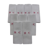 9 old linen towels embroidered MC with red thread
