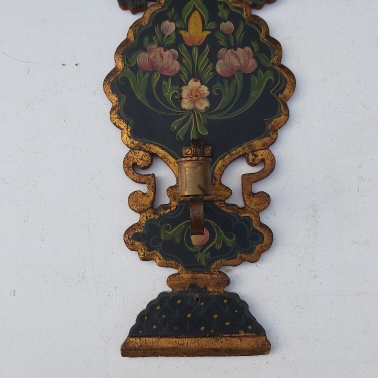 Pair of mountain appliques Savoy vintage painted wood