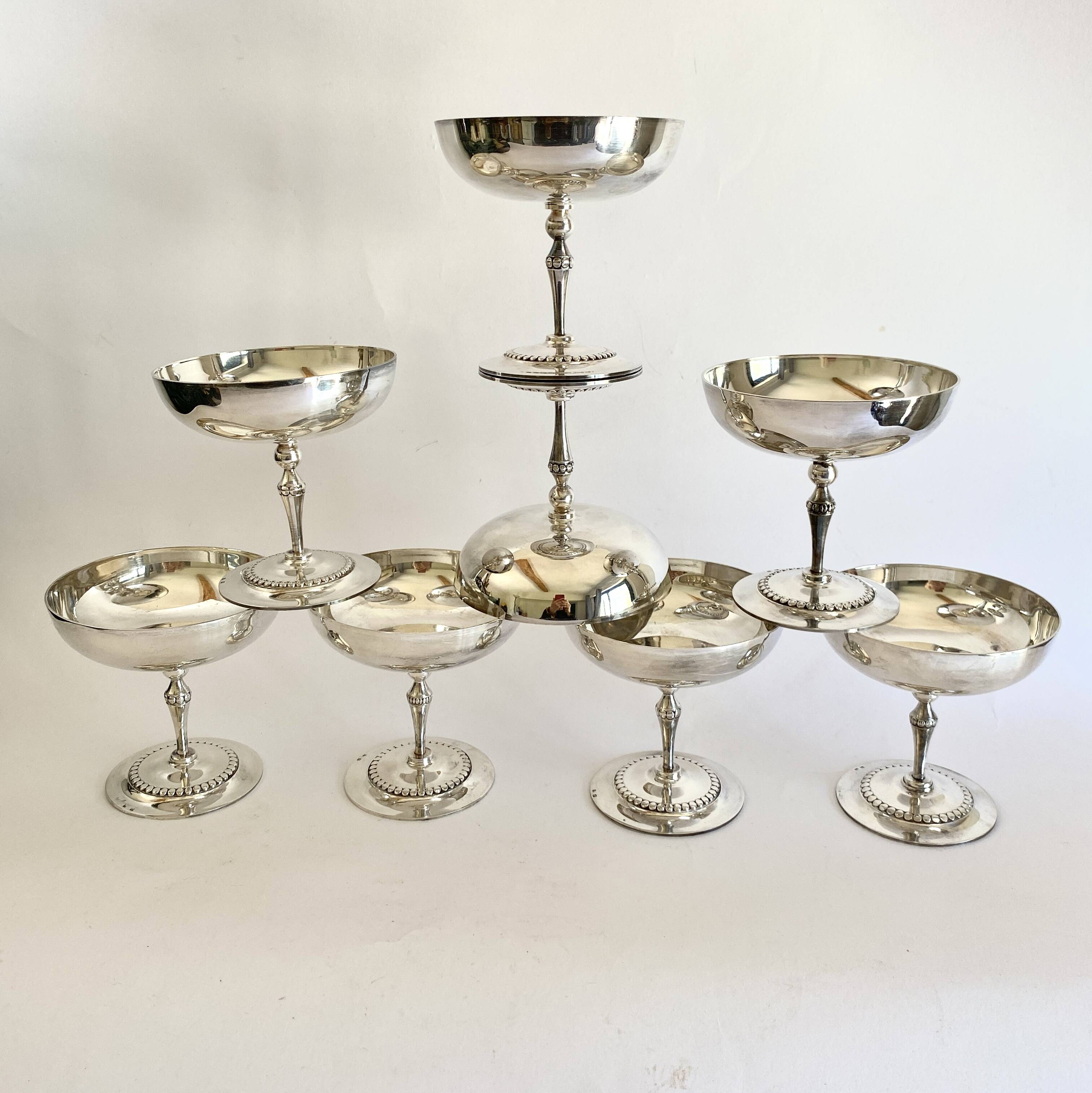 8 silver metal ice cream cups with punches