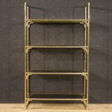 Italian bookshelf in golden metal with glass shelves