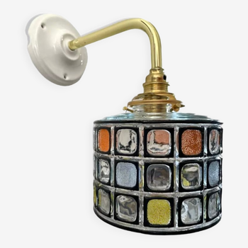 Vintage glass wall lamp with multicolored facets