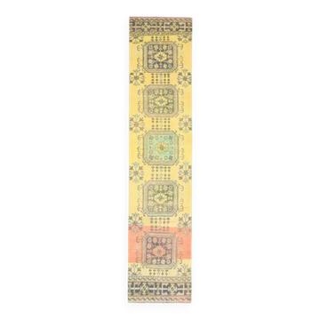 1970s Turkish Oushak Handmade Wool Cotton Yellow Runner 81x362