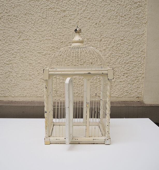 Painted wooden bird cage