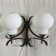 Opaline double globe wall lamp, wrought iron and brass - 50s/60s
