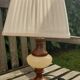 Table lamp foot turned wood and alabaster, round ecru lampshade, 50s