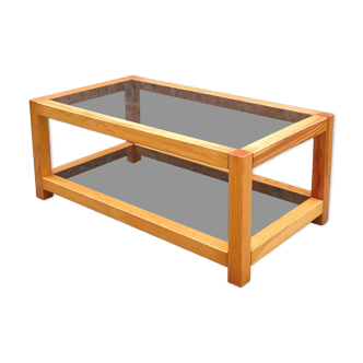 Table basse vintage en bois et en verre
