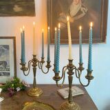 Pair of 5-light candlesticks in gilded metal, Classic style.
