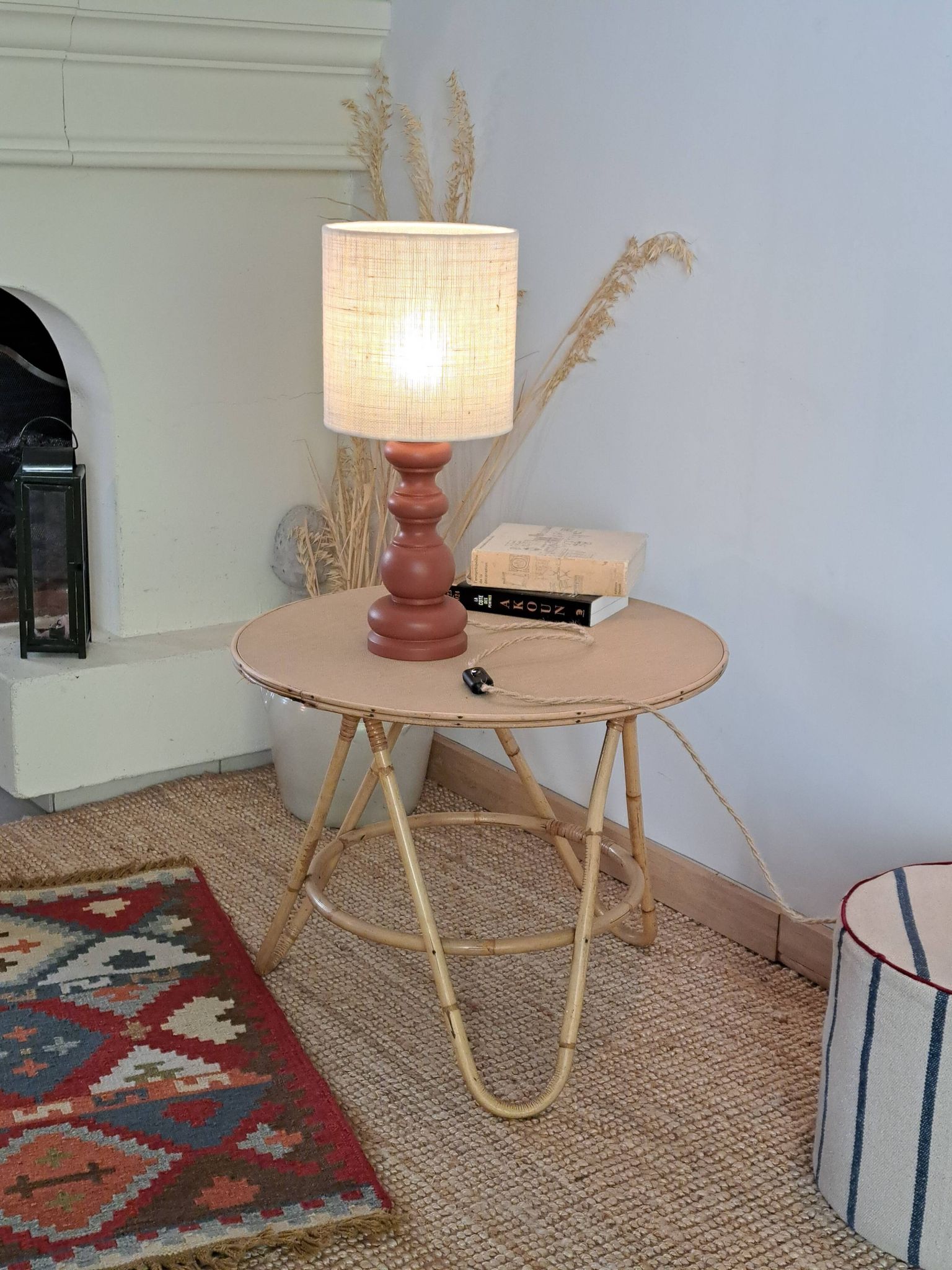 Vintage terracotta wooden lamp