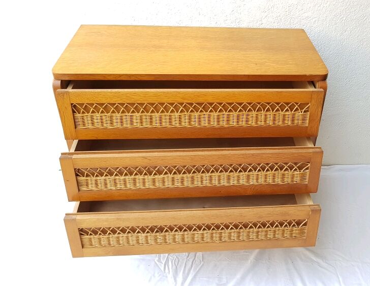 Chest of drawers wood and rattan 60s