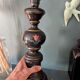 Black turned wooden lamp base – painted floral decoration – 1950s/60s