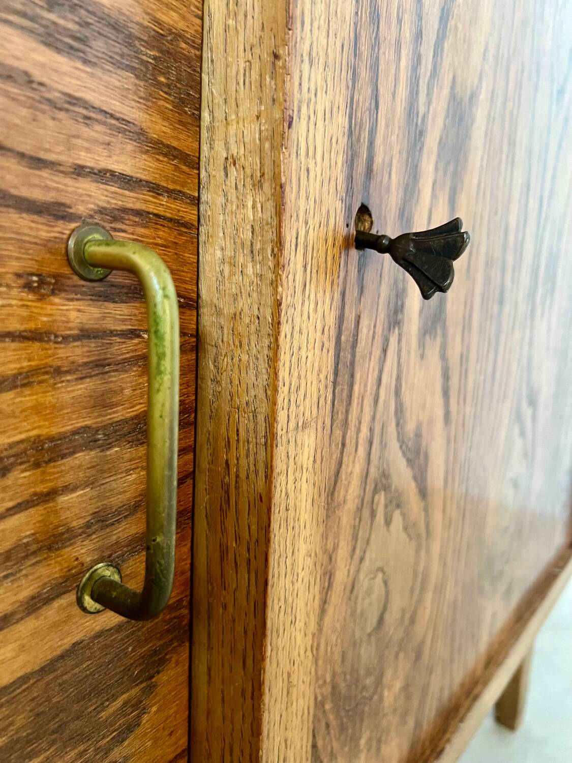 Old oak sideboard from the 1950s, vintage reconstruction period
