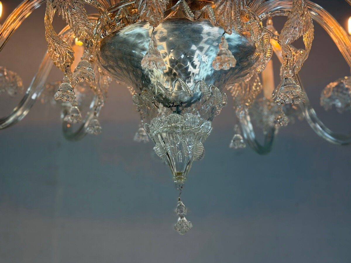 Venetian lustre in colourless Murano glass, 12 light arms, circa 1900