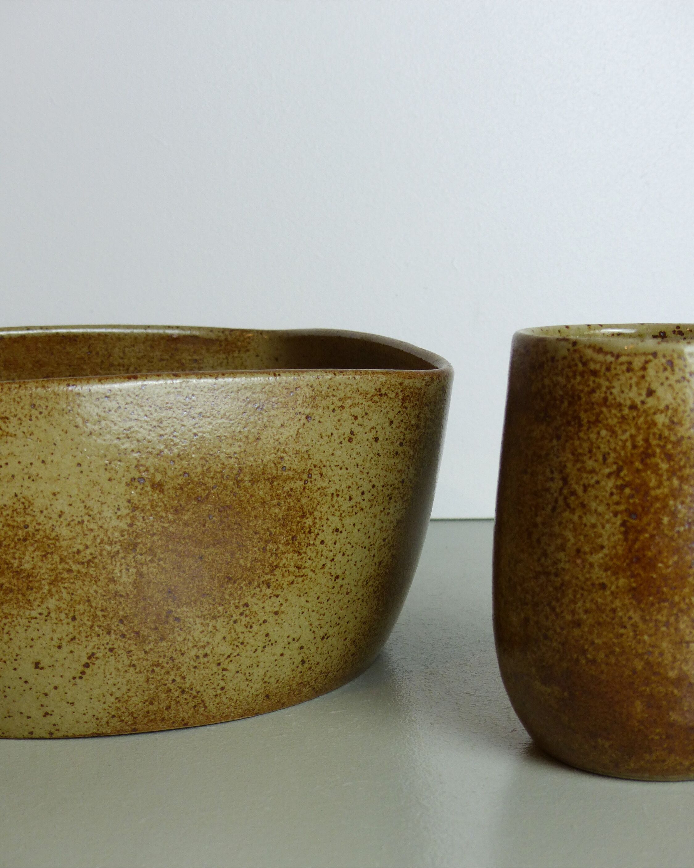 Set de saladier et pot en grès moucheté