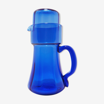 Scandinavian blue glass pitcher and cup