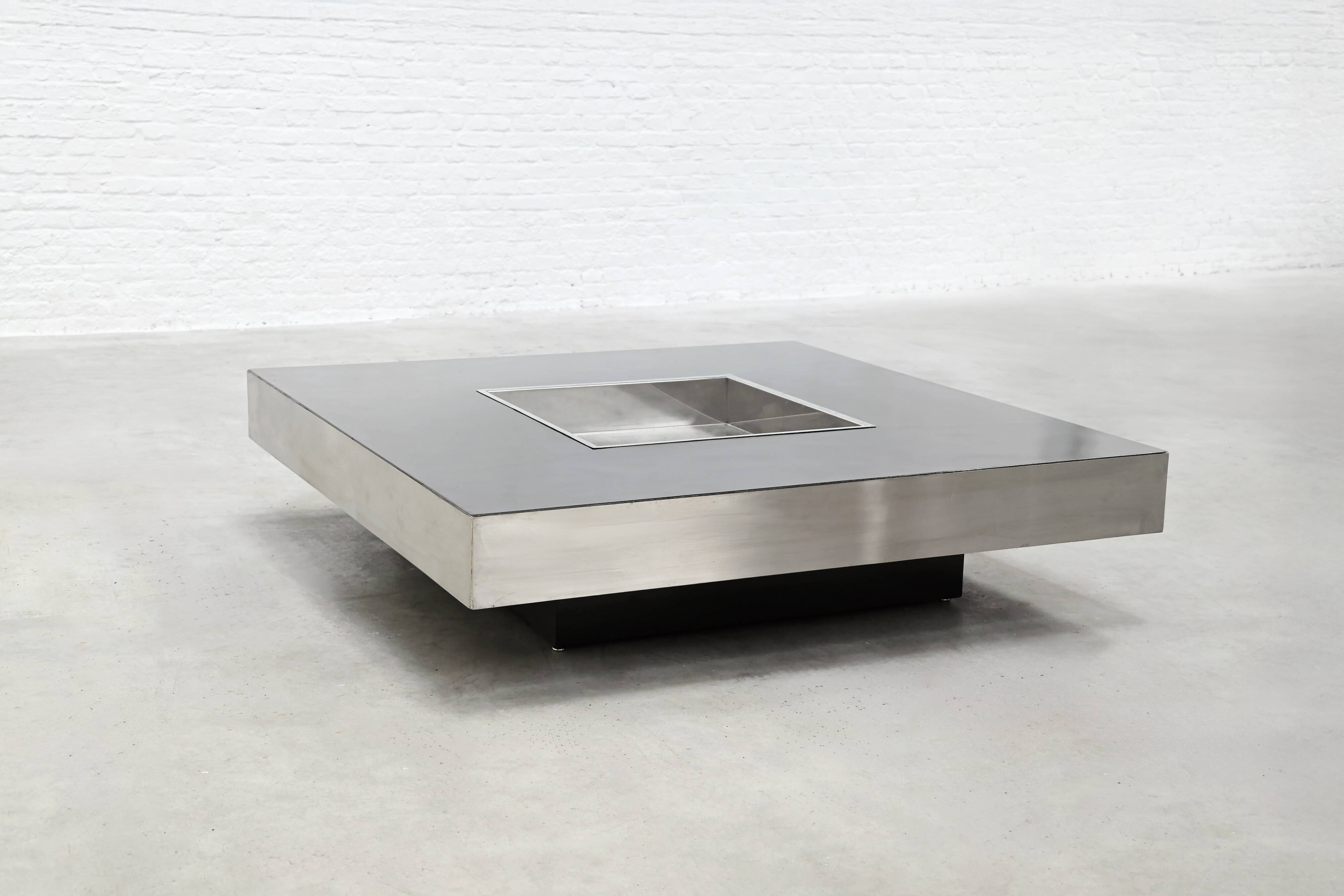 Chrome & Lacquer Coffee Table with Integrated Bar, 1970s