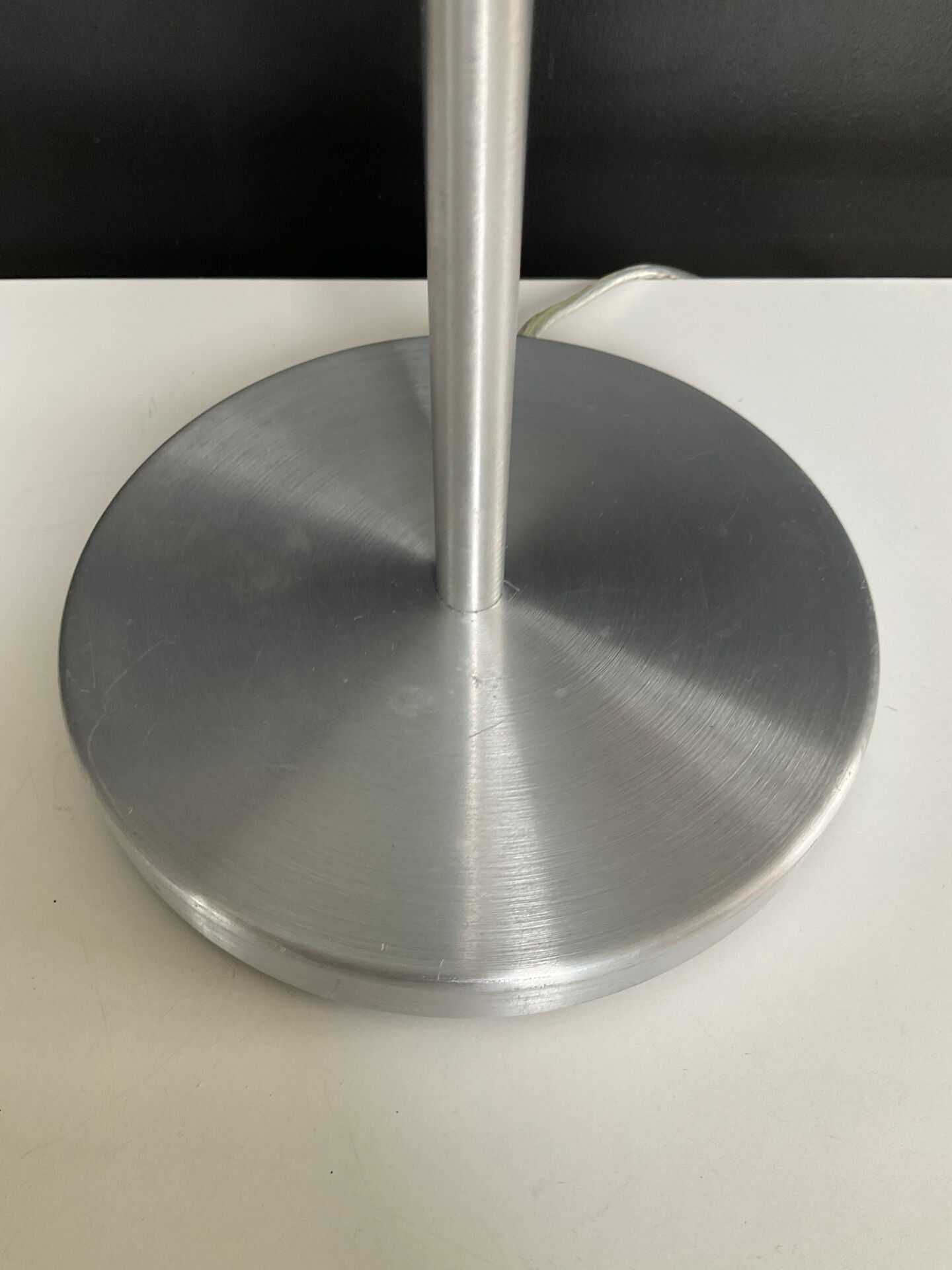 Brushed aluminium and glass design lamp