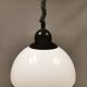 Hanging lamp, in milky white plastic with black top/suspension, probably Danish.
