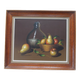 Painting OIL ON CANVAS Still life, BY MAZIA Violet, pears apples kitchen, wooden frame