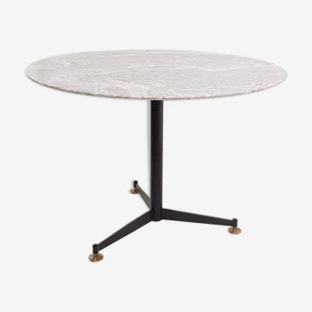 Italian round table in marble and tripod foot black metal - 1970