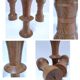 Three vintage patinated solid wood candlesticks