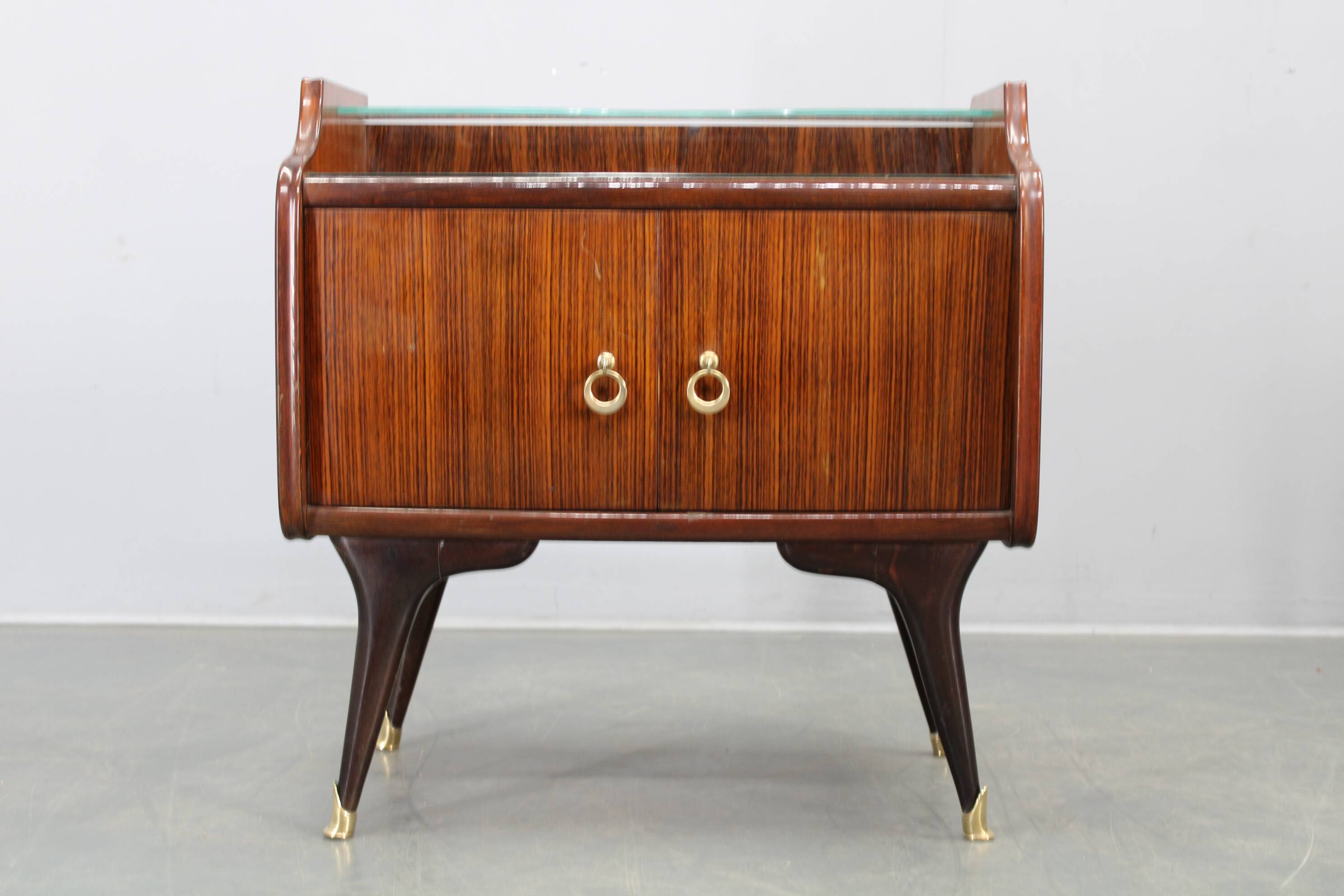 Mid-century Italian bedside tables with glass tops, 1950s