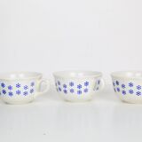 Set of 3 chocolate cups, beige and blue, Boch La Louvière, vintage
