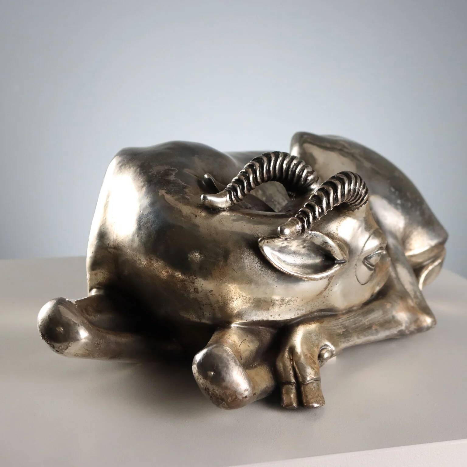 Ancient silver-plated antelope sculpture F.lli Raddi 20th Century