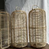 Large lantern-shaped rattan pendant lamp H50 D24