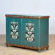 Original antique Swedish cabinet with blue-green folk style painting, dated 1906
