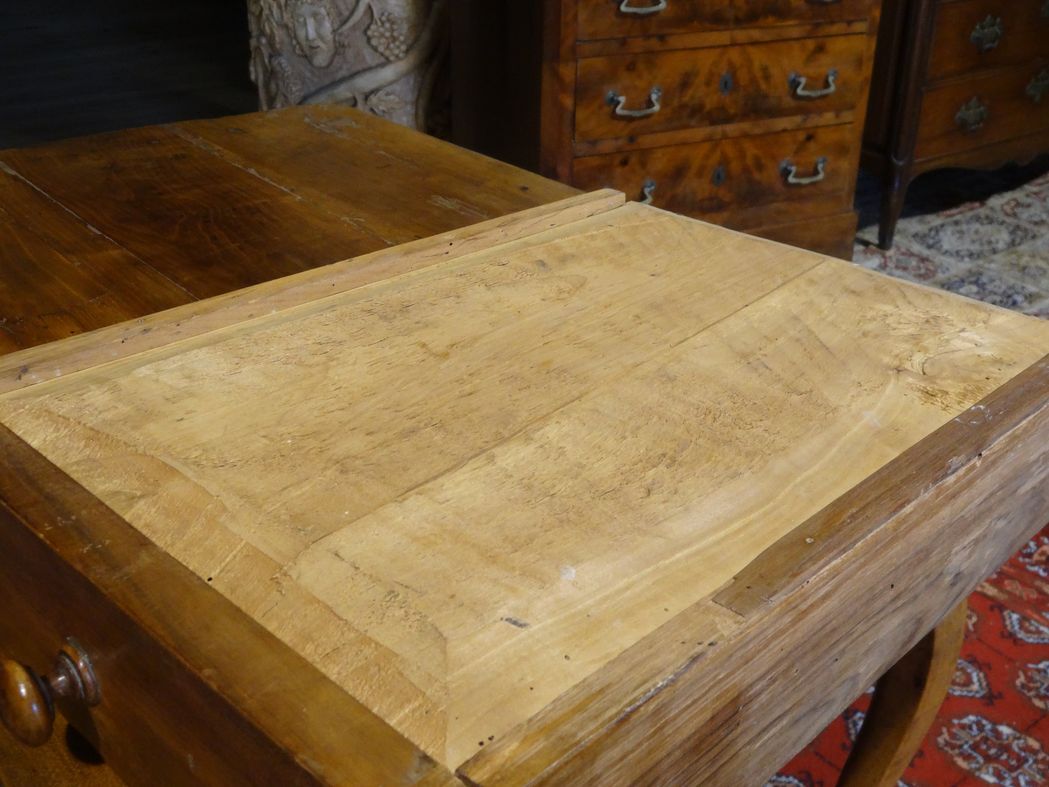 Cherry table, eighteenth century, Louis XV with two drawers