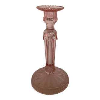 Ancien bougeoir en verre rose style rosaline