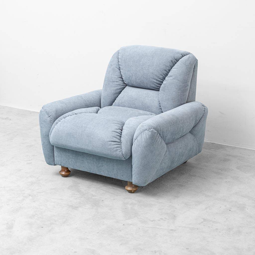 Pair of vintage Italian armchairs in light blue fabric – 1950s design