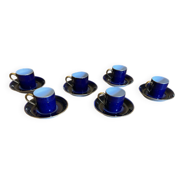 Set of 6 coffee cups and saucers in porcelain