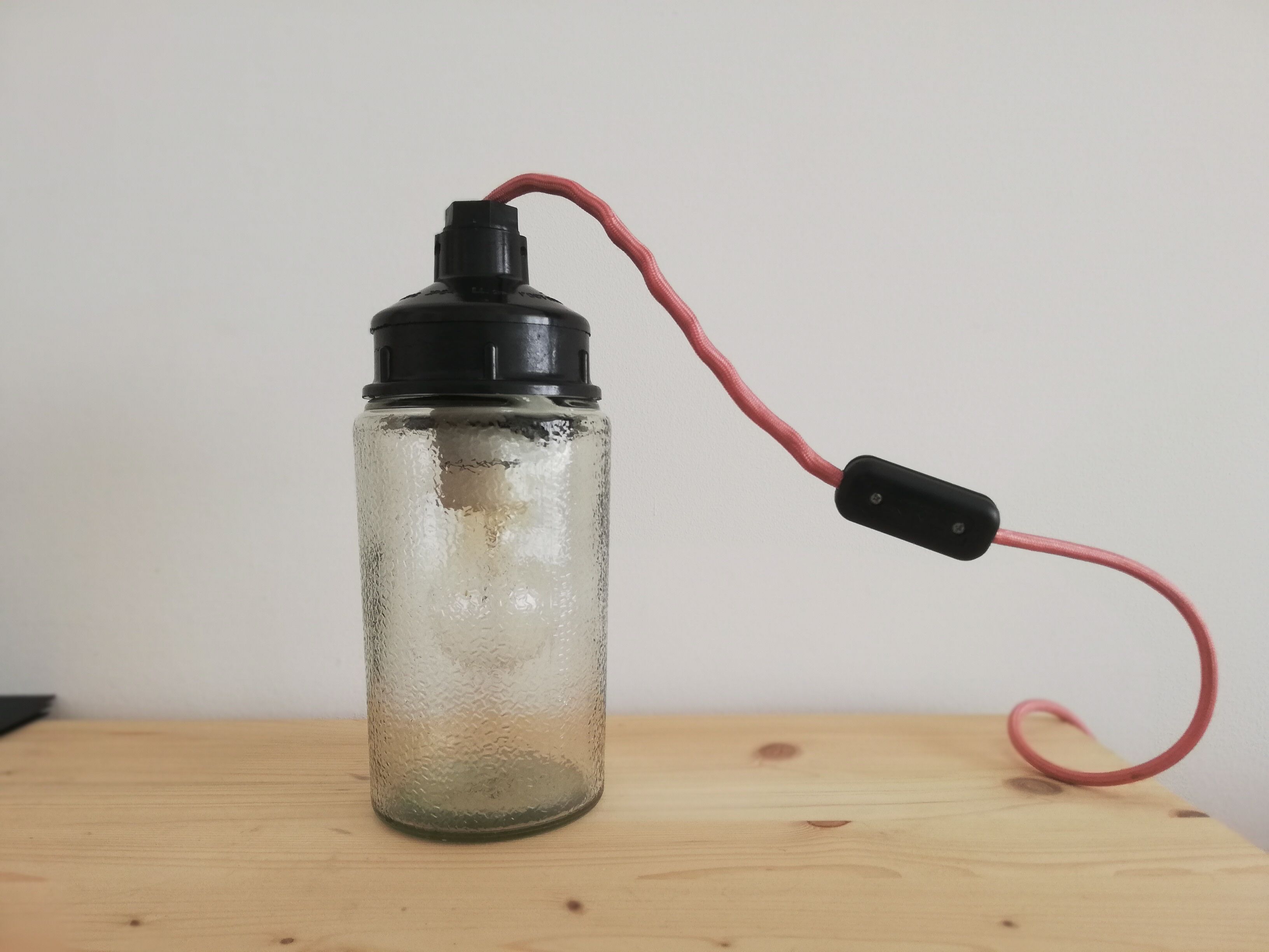 1990s Russian Soviet glass mason jar table lamp lantern Industrial