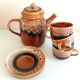 Hawaiian decor coffee service from the Sarreguemines faience factories / vintage 60s-70s