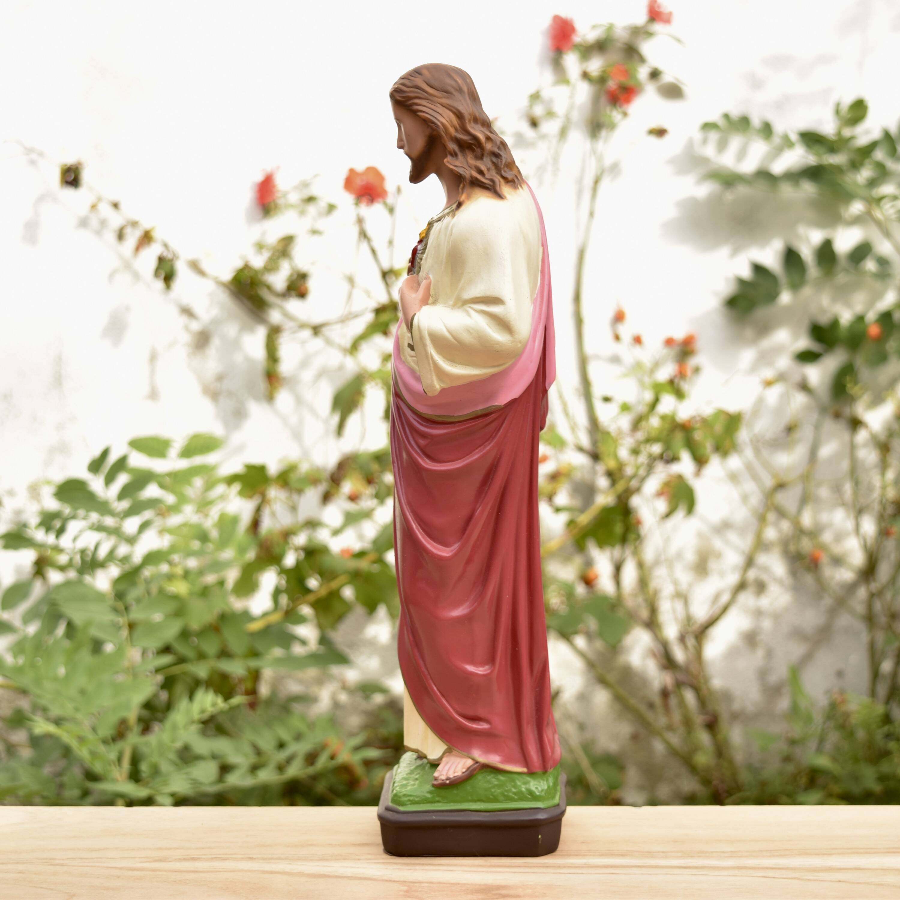 Sacred Heart of Jesus statuette in hand-painted resin - 40 cm - Made in Italy