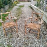 Paire de fauteuils anciens vintage en bois