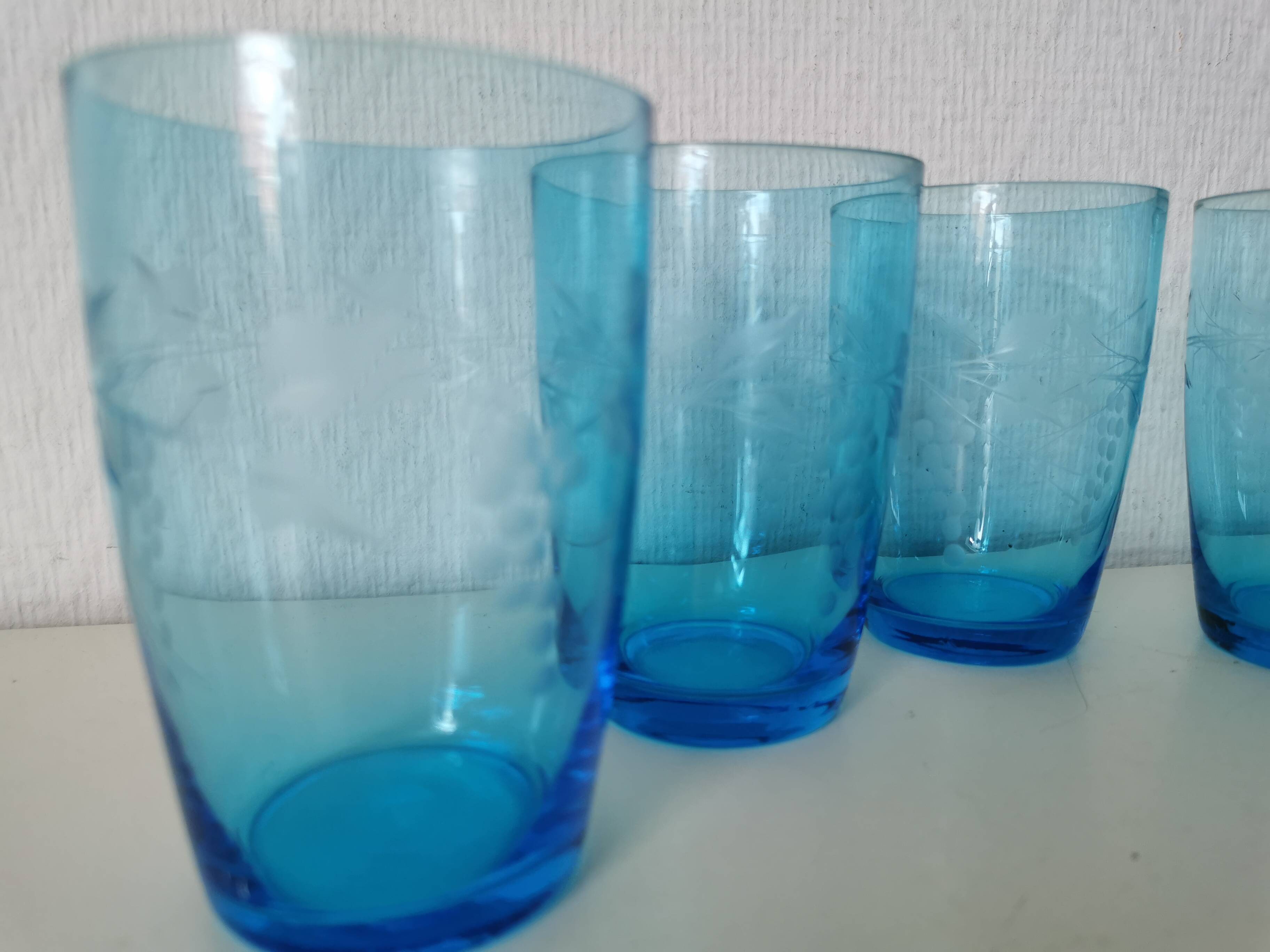 blue etched glass water/lemonade glass