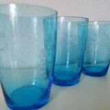 verre à eau /limonade en verre gravé bleu