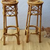60's rattan stools pair