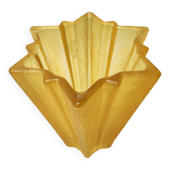 Art deco star shaped yellow glass vase attributed to pierre d'avesn for daum